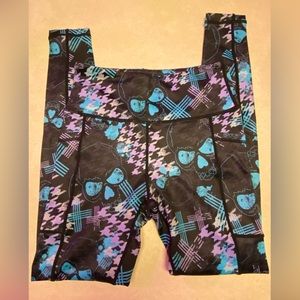 Blue Abstract skulls leggings. Full length.